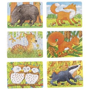 Puzzle dřevěné - Mini, Lesní zvířátka, 24 dílků, 1ks (Goki)