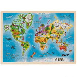 Puzzle na desce - Maxi, Mapa světa, 192ks (Goki)