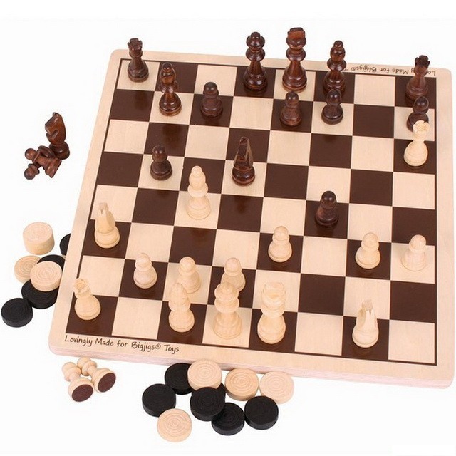 Společenské hry - Šachy a dáma (Bigjigs)