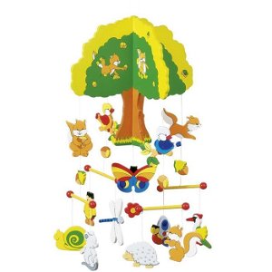 Kolotoč závěsný dřevěný - Strom a lesní zvířátka (Goki)