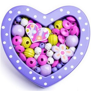 Navlékací perle - Set korálků, Srdce malé fialové (Woody)