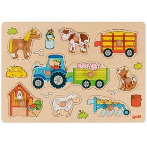 Puzzle vkládací - Traktor s vlečkou, 9ks (Goki)