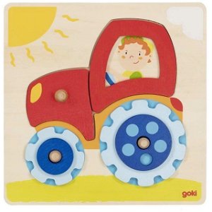 Puzzle odkrývací - Traktor s točícími kolečky (Goki)