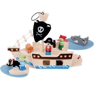 Loď dřevěná - Pirátská loď s figurkami (Bigjigs)