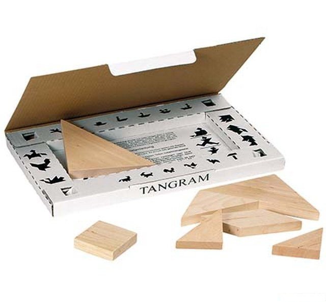 Hlavolam dřevěný - Tangram přírodní v krabičce (Goki)