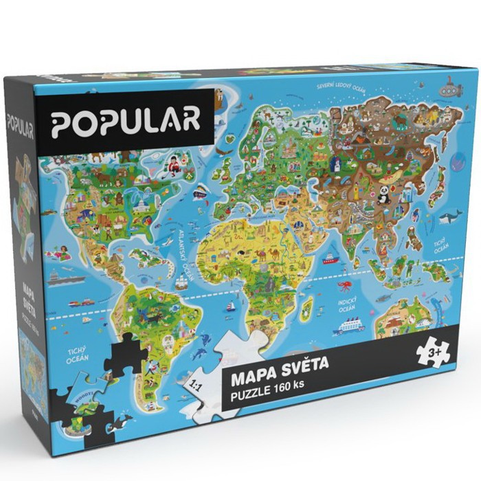 Puzzle z kartónu - Mapa světa CZ, 160ks (Popular)
