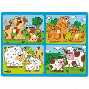 Puzzle vkládací - Domácí zvířata s mláďaty, 8ks (Woody)