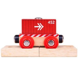 Vláčkodráha vláčky - Vagón červený kontejner + 2 koleje (Bigjigs)