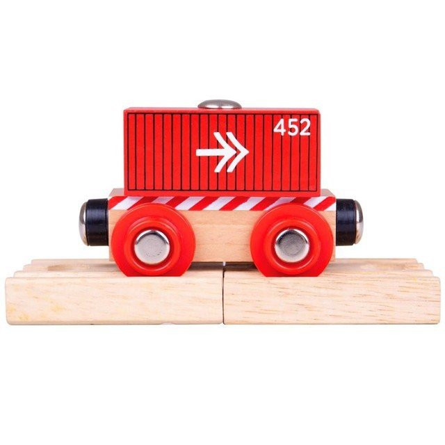 Vláčkodráha vláčky - Vagón červený kontejner + 1 kolej (Bigjigs)