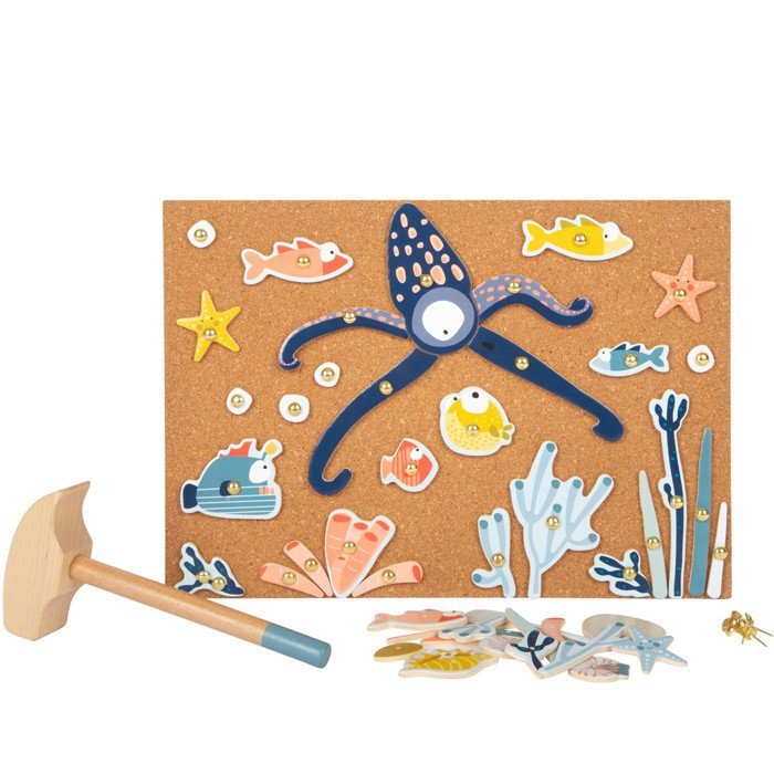 Hra s kladívkem - Deska s přibíjecími tvary, Mořský život (Small foot)