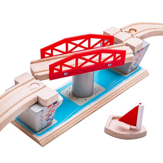 Vláčkodráha most - Otočný s lodičkou a nadjezdy (Bigjigs)