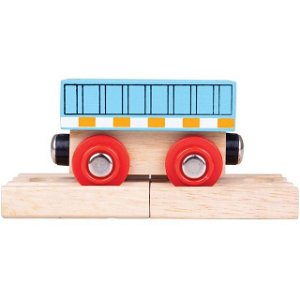 Vláčkodráha vláčky - Vagón nákladní modrý + 2 koleje (Bigjigs)