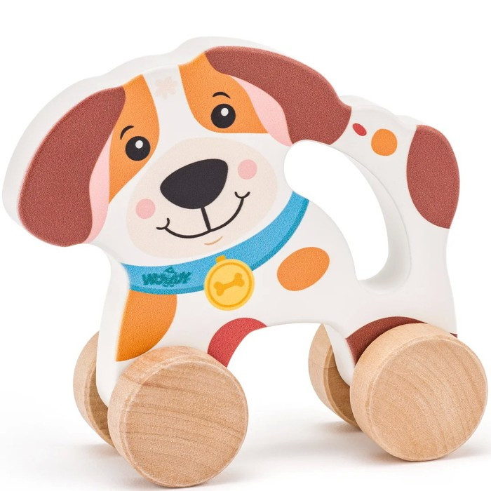 Zvířátko na kolečkách - Pes s držadlem dřevěný (Woody)