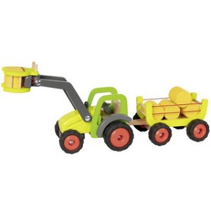 Auto - Dřevěný traktor s nakladačem a vlečkou, 55cm (Goki)