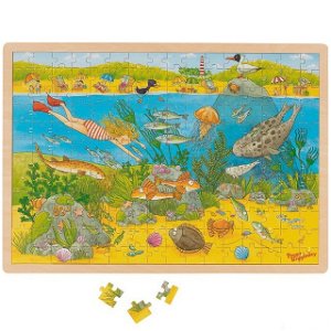 Puzzle na desce - Velké A3, Ekologie v moři, 192ks (Goki)