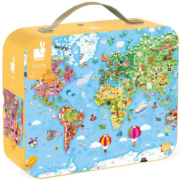 Puzzle v kufříku - Mapa světa velká, 300 dílků (Janod)