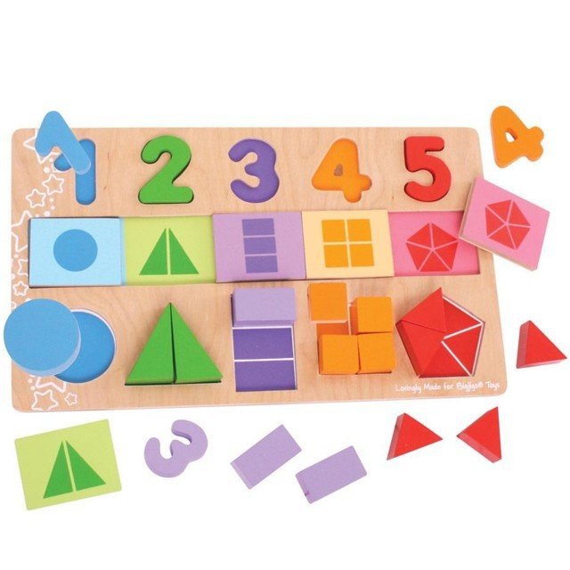 Puzzle výukové - Čísla, barvy a zlomky na desce (Bigjigs)