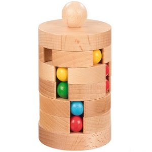 Hlavolam dřevěný - Věž otočná s kuličkama (Goki)