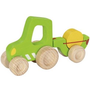 Auto - Traktor s vlečkou menší dřevěný (Goki)