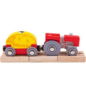 Vláčkodráha auta - Traktor s valníkem červený + 3 koleje (Bigjigs)