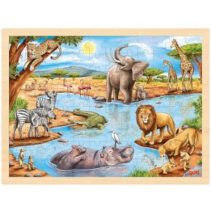Puzzle na desce - Velké A3, Africká savana, 96ks (Goki)