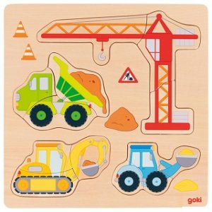 Puzzle pro nejmenší - Na desce, Stavební auta, 12ks (Goki)