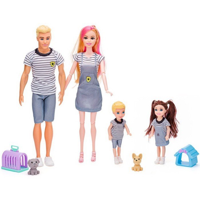 Panenky do domečku - Rodina s mazlíčky plast, 30cm (Woody)