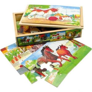 Puzzle dřevěné - V krabičce, Zvířátka, 48ks (Bino)