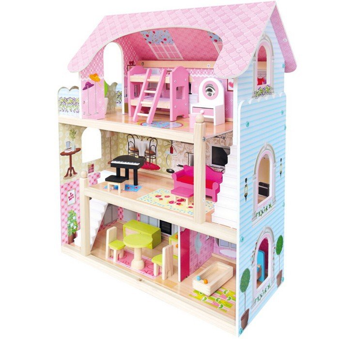 Domeček pro panenky - S balkónem a vybavením (Bino)