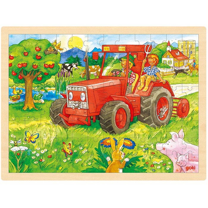 Puzzle na desce - Velké A3, Traktor, 96ks (Goki)
