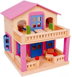 Domeček pro panenky - Klára, růžový s terasou (Smaal foot)