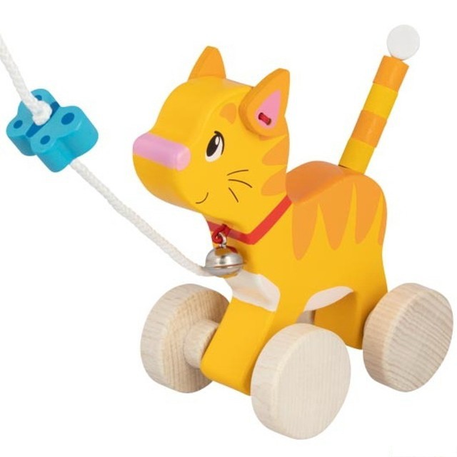 Tahací hračka - Kočička s motýlkem dřevěná (Goki)