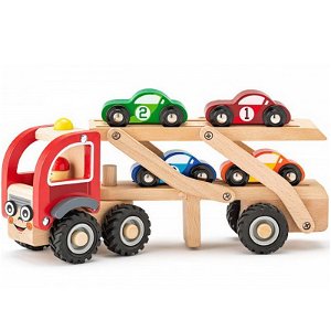 Auto - Tahač dřevěný se závodními auty (Woody)