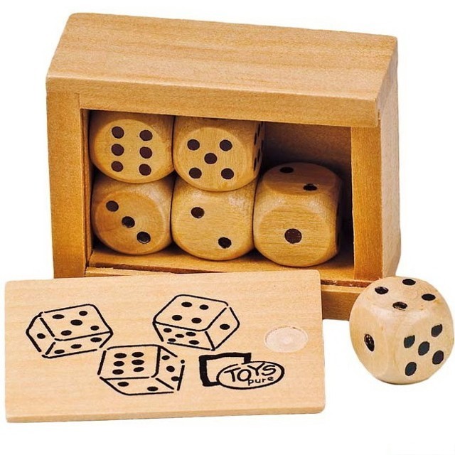 Hrací kostka dřevěná - V krabičce, 6ks (Goki)