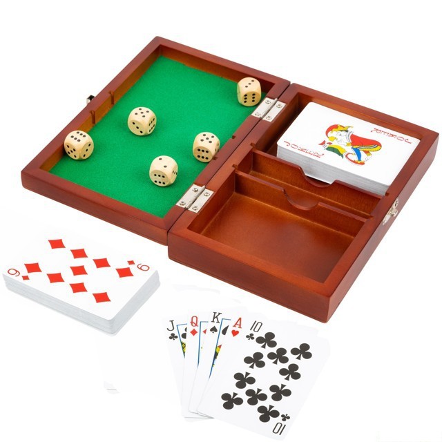 Společenské hry - Hrací kostky a karty v dřevěném boxu (Small foot)