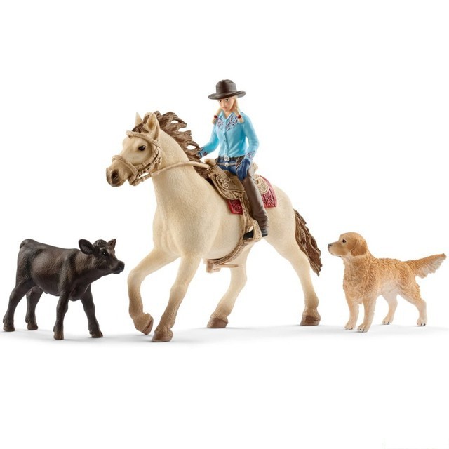 Schleich - Kůň s jezdcem, Westernová jezdkyně se zvířátky