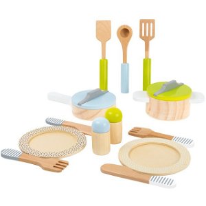 Kuchyň - Sada dřevěného nádobí s talíři a příbory (Small foot)