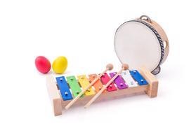 WOODY Set muzikální (xylofon, tamburína/bubínek, triangl, 2 maracas vajíčka )