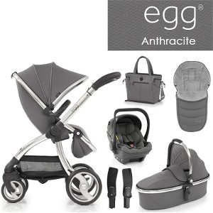 BabyStyle EGG set Anthracite 2020, kočárek + korba + taška + fusak + autosedačka + adaptéry