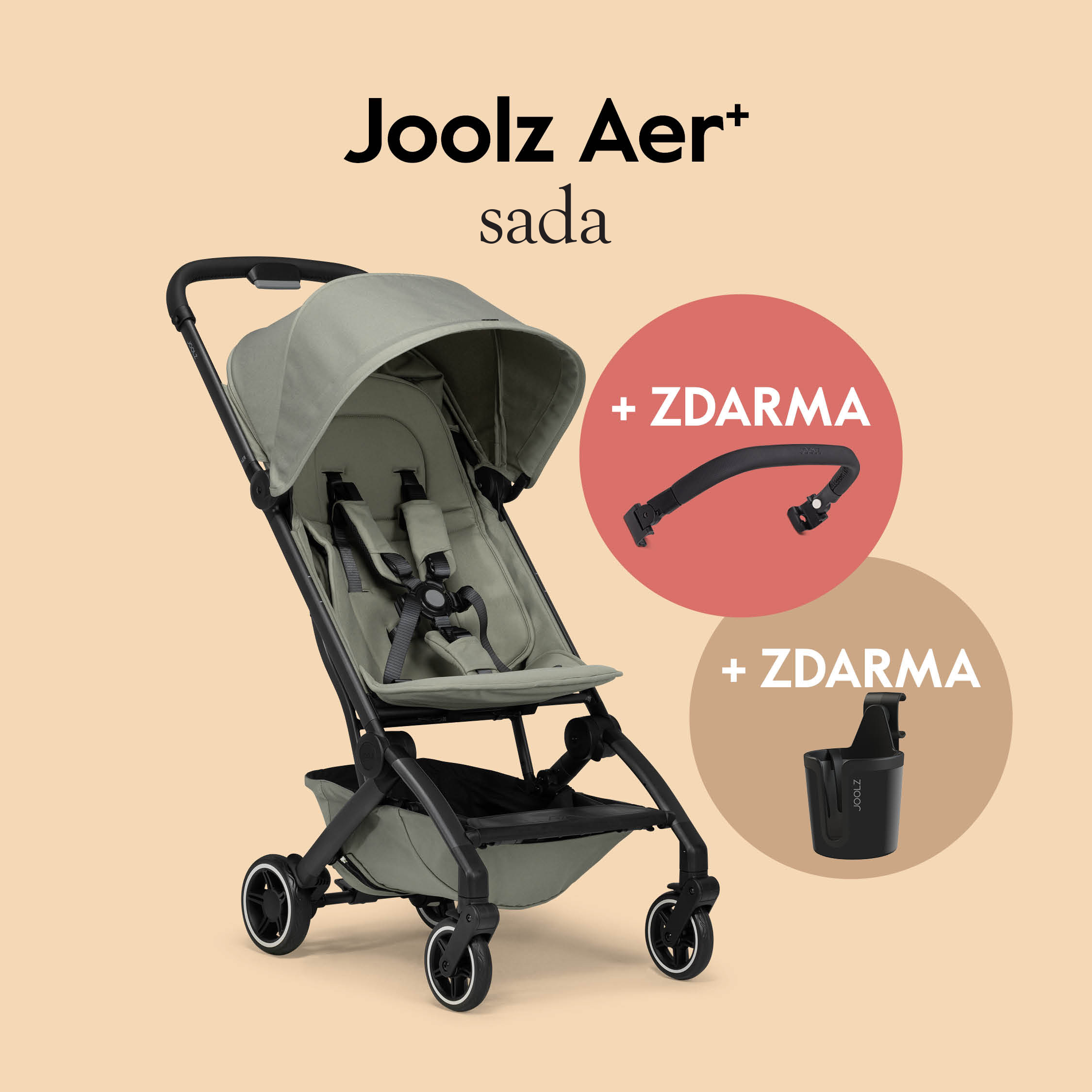 AER+ kočárek | Sage green l SADA madlo a držadlo na nápoj