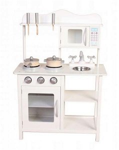Eco Toys Dřevěná kuchyňka s příslušenstvím, 85 x 60 x 30 cm - bílá