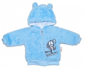 Baby Nellys Kojenecká chlupáčková bundička s kapucí Cute Bunny - modrá, vel. 80, 80 (9-12m)