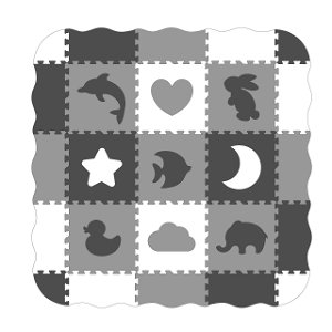 Vzdělávací pěnová podložka/puzzle Ecotoys zvířátka a symboly šedá/bílá