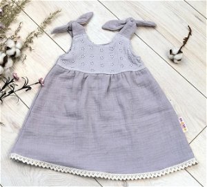 Baby Nellys Letní lehoučké mušelínové šaty Summer - šedé, vel. 92/98, 92-98 (18-36m)