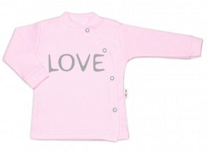 Baby Nellys Bavlněná košilka Love zapínání bokem - růžová, 50 (0-1m)