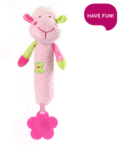 BABY ONO BabyOno Plyšová hračka s pískátkem a kousátkem Sweet Lambie - růžová