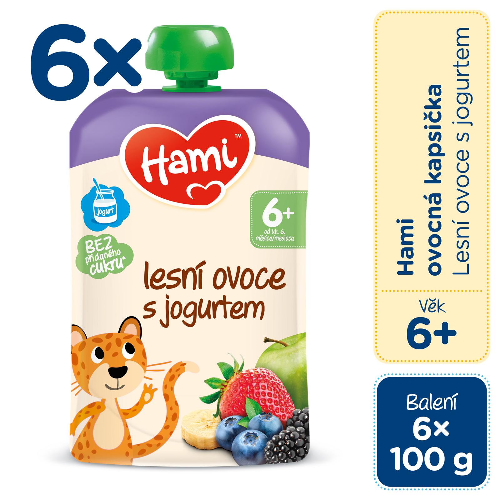 6x HAMI Kapsička ovocná Lesní ovoce s jogurtem 100 g, 6m+