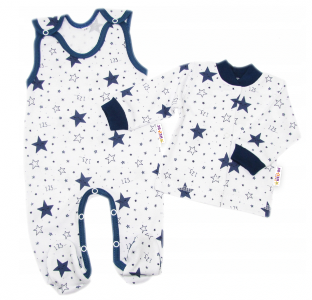 Baby Nellys  2-dílná sada, bavlněné dupačky s košilkou Galaxie, bílá/granát, 50 (0-1m)
