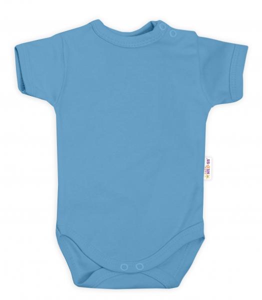 Baby Nellys Bavlněné body krátký rukáv - modré, jeans, 62 (2-3m)
