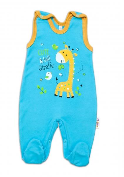 Baby Nellys bavlněné dupačky Giraffe, tyrkysové, 50 (0-1m)